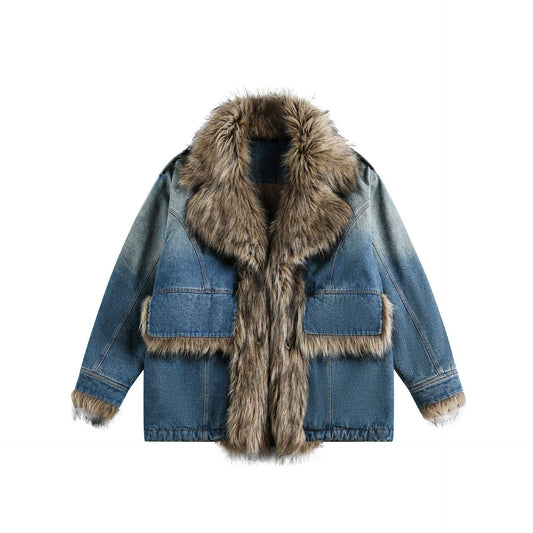 Luzz Retro Kürk Detaylı Denim Ceket