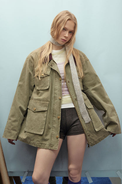 Luzz Retro Tasarım Renk Bloklu Devrik Yaka Bol Ceket