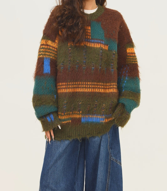 Angrboda Renk Bloklu Kazak