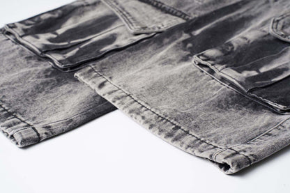 Luzz Retro Batik Cepli Denim Kargo Pantolon