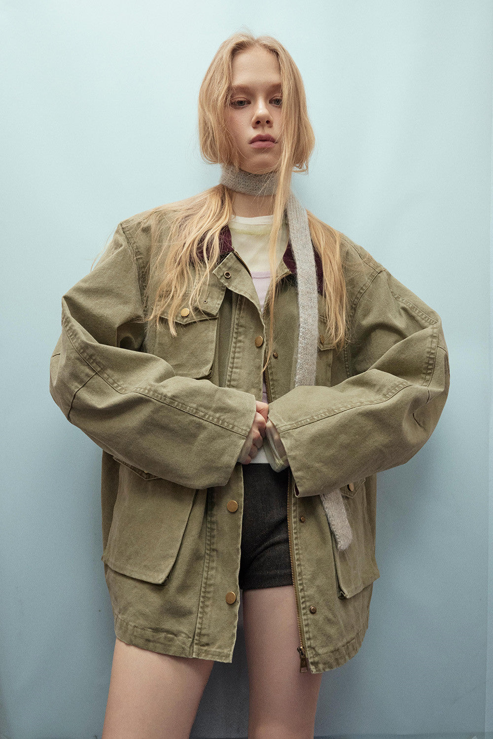 Luzz Retro Tasarım Renk Bloklu Devrik Yaka Bol Ceket