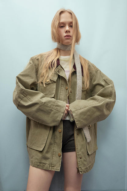 Luzz Retro Tasarım Renk Bloklu Devrik Yaka Bol Ceket