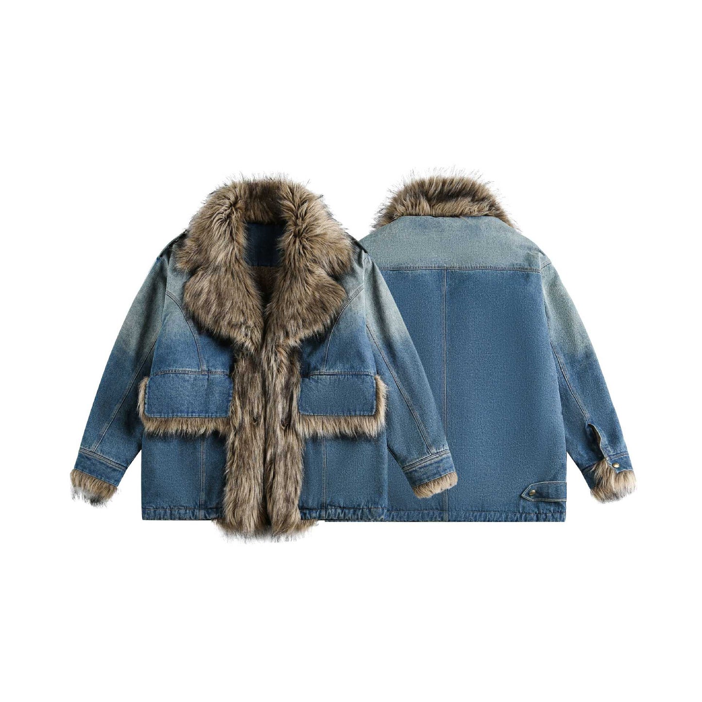 Luzz Retro Kürk Detaylı Denim Ceket