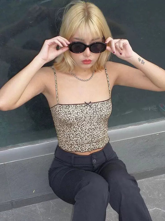 Grecia Leopar Desenli Crop Bluz