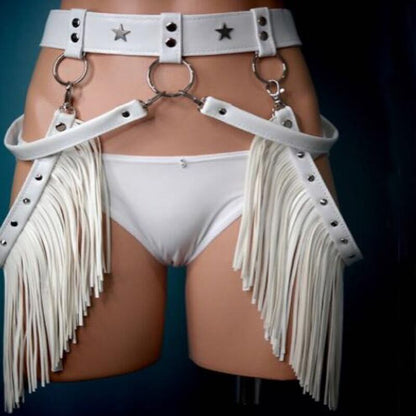 punk püskül bel zinciri siyah kuşak kadın kemer
