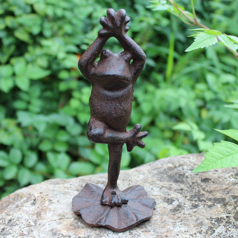 retro yoga kurbağası dökme demir dekoratif  2 li set