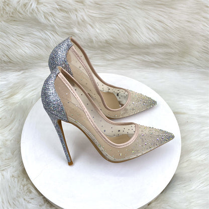 Scarlet Sin Parıltılı File Detay Topuklu Ayakkabı