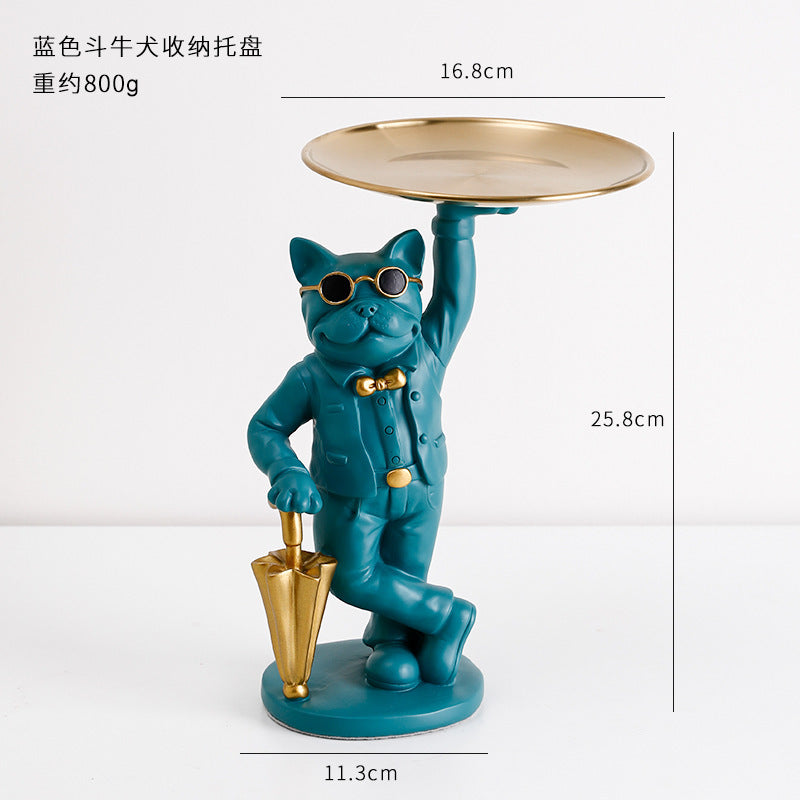 İskandinav tarzı yaratıcı Fransız kova tepsi giriş süsleri anahtar meyve kırtasiye depolama tepsisi sevimli bulldog 2 li set