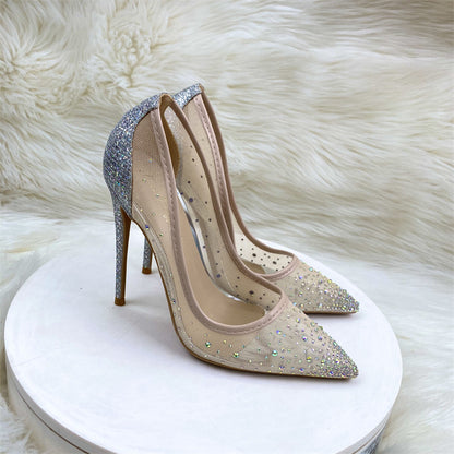 Scarlet Sin Parıltılı File Detay Topuklu Ayakkabı