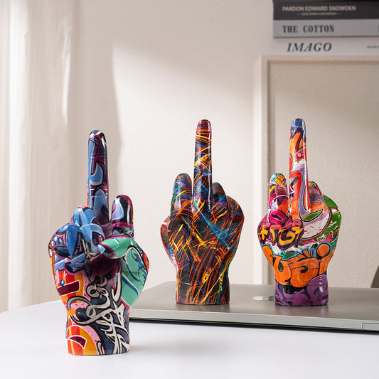grafiti orta parmak hareketi parmak reçine süsleri ev masaüstü oturma odası ofis dekorasyon el sanatları