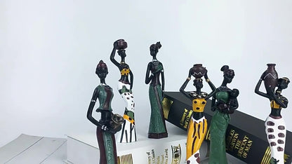 Afrikalı siyah kadın figürü sanat reçine el sanatları ev oturma odası veranda masaüstü dekorasyon süsleri 3 lü seet