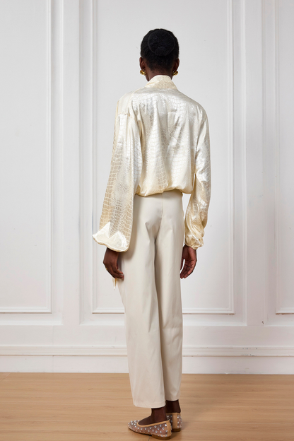 Reya Timsah Desenli Saten V Yaka Üst