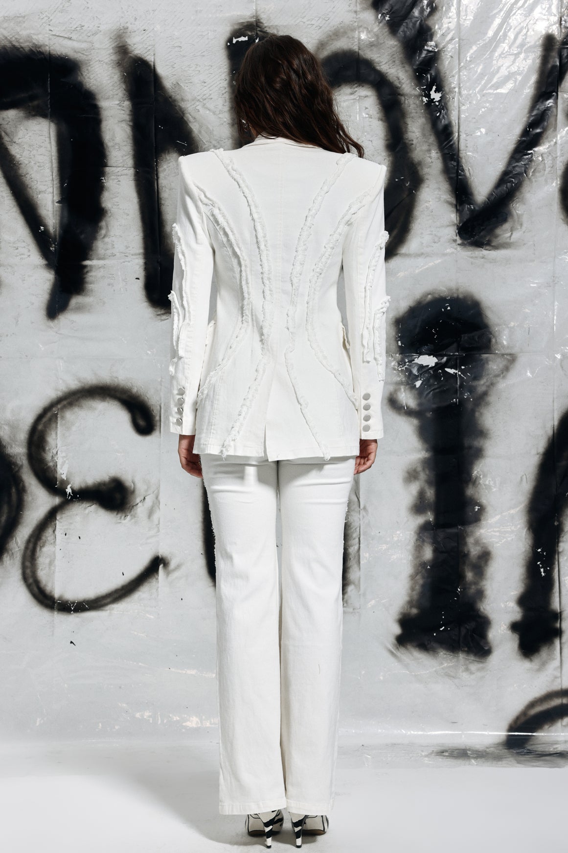 Rosalina Püsküllü Çizgili Yakalı Kot Blazer