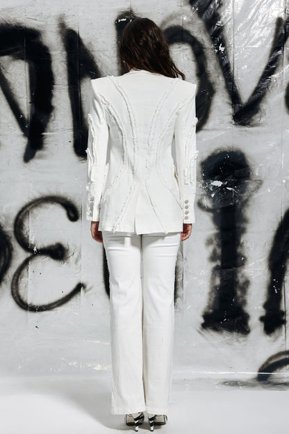 Rosalina Püsküllü Çizgili Yakalı Kot Blazer