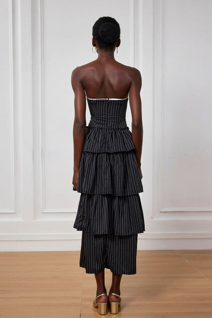 Moana Çizgili Yırtmaçlı Elbise