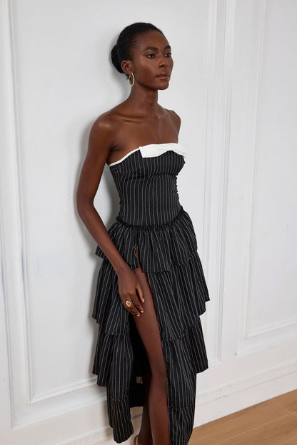 Moana Çizgili Yırtmaçlı Elbise