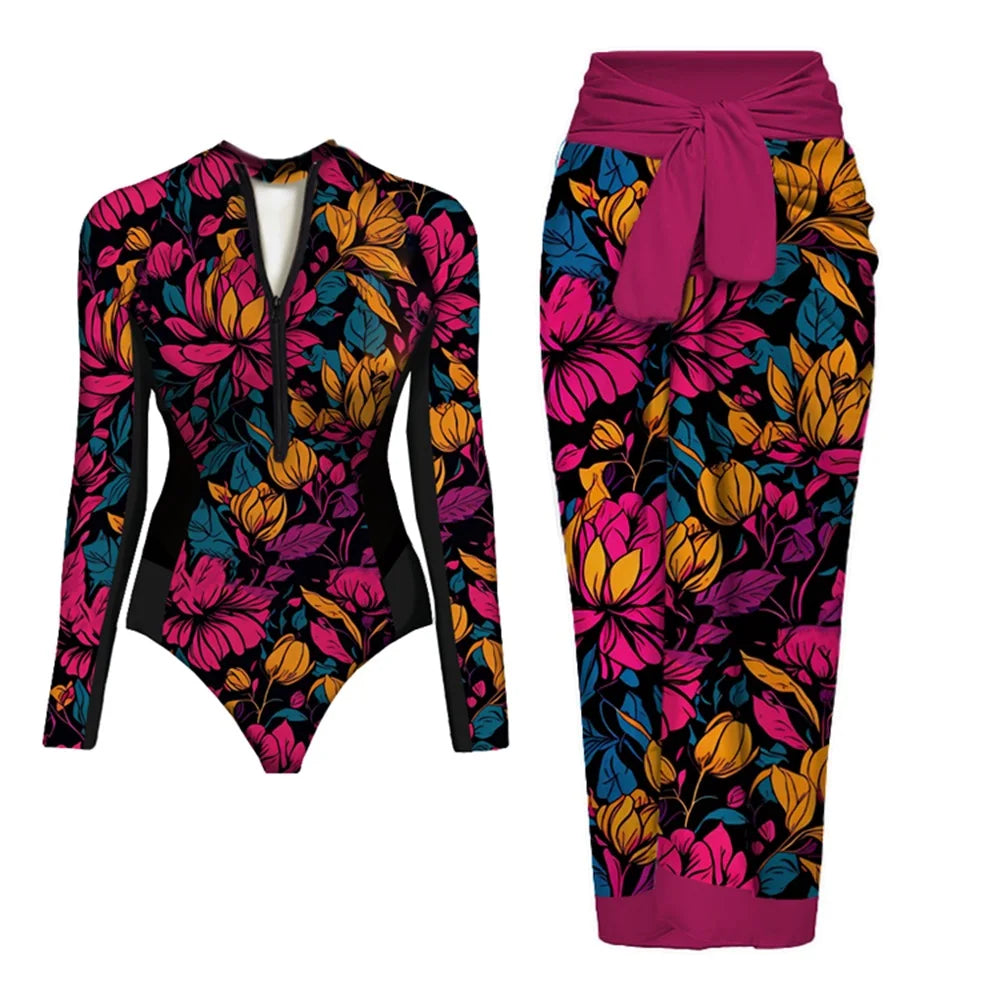 Coral Flame Uzun Kollu Vintage Baskılı İkili Takım