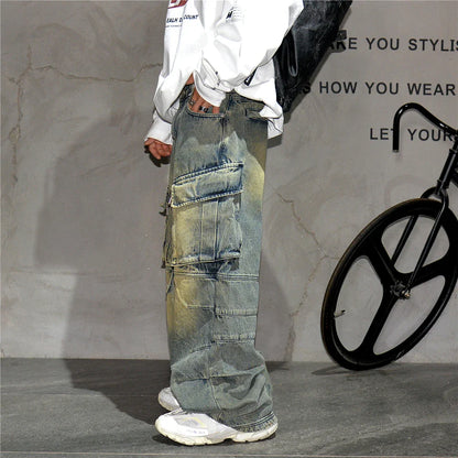 Distressed Denim Cargo Pants
