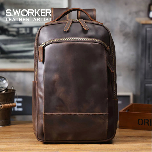 Vintage Boys Genuine Leather Backpack 16“ Laptop Bag