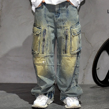 Distressed Denim Cargo Pants