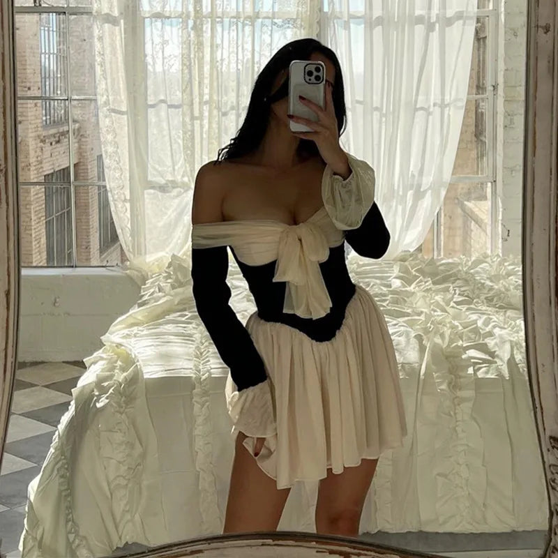 Dahlia Black N White Mini Elbise