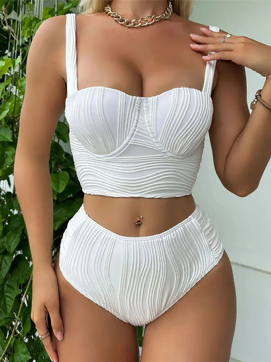 Buruşuk Balenli Yüksek Bel Bikini Takımı