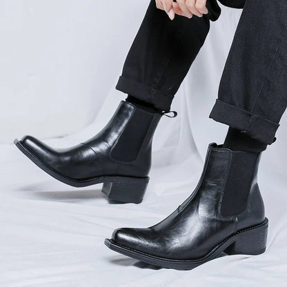 Italiaanse ontwerper Cocked Wizard Boots voor heren luxe mode puntige schoenen schoenen cowboy originele lederen laars enkel chelsea botas