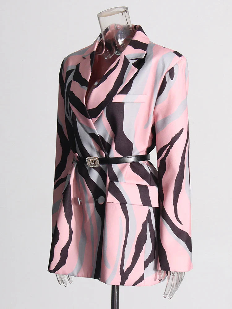 Ivory Canvas Pembe Soyut Baskılı Ceket