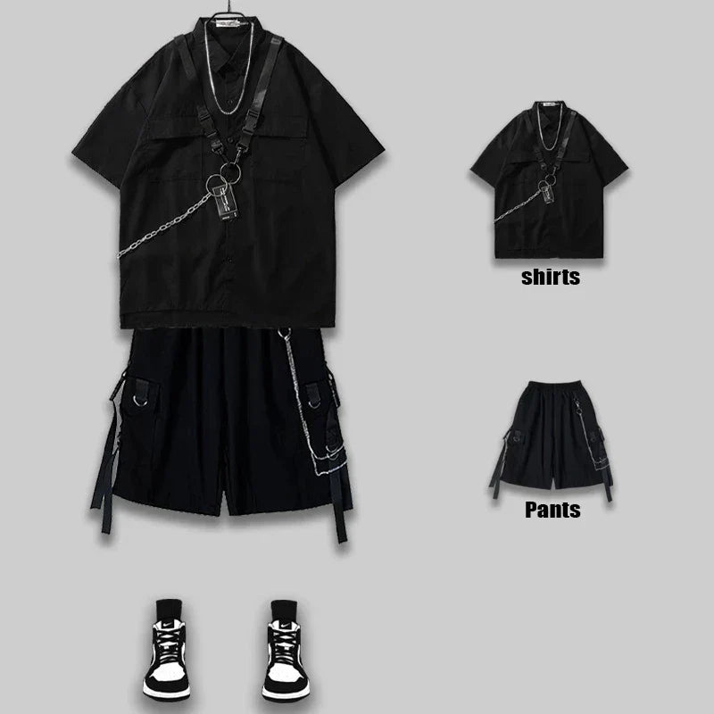 Elegant TA Buckles Chain Shirt And Shorts Set