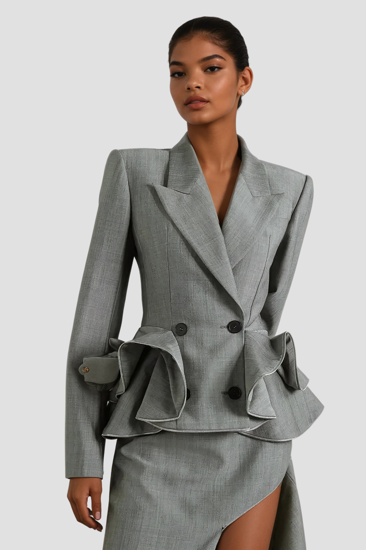 Sage Peplum Ruffle Blazer