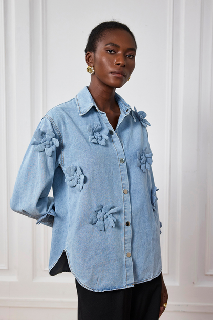 Saoirse Çiçek Yaka Denim Gömlek