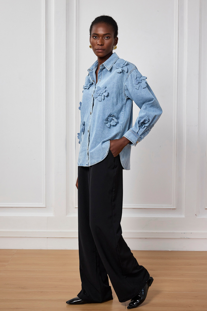 Saoirse Çiçek Yaka Denim Gömlek