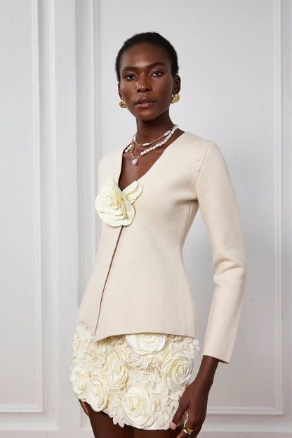 Sarahi Örgü Çiçekli Dekolte Üst