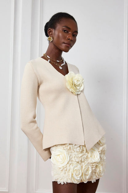 Sarahi Örgü Çiçekli Dekolte Üst