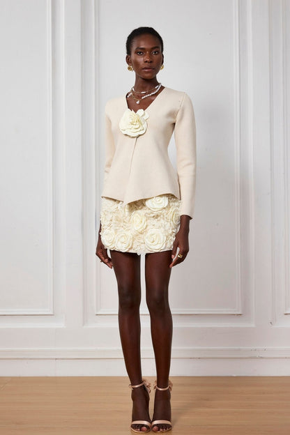 Sarahi Örgü Çiçekli Dekolte Üst