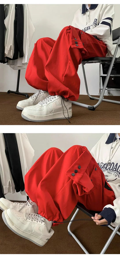 Multi Pockets Button-Up Streetwear Pants