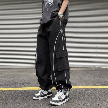 StripeLine- Baggy Black Cargo Pants
