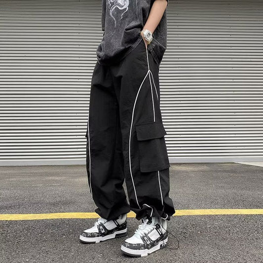 StripeLine- Baggy Black Cargo Pants