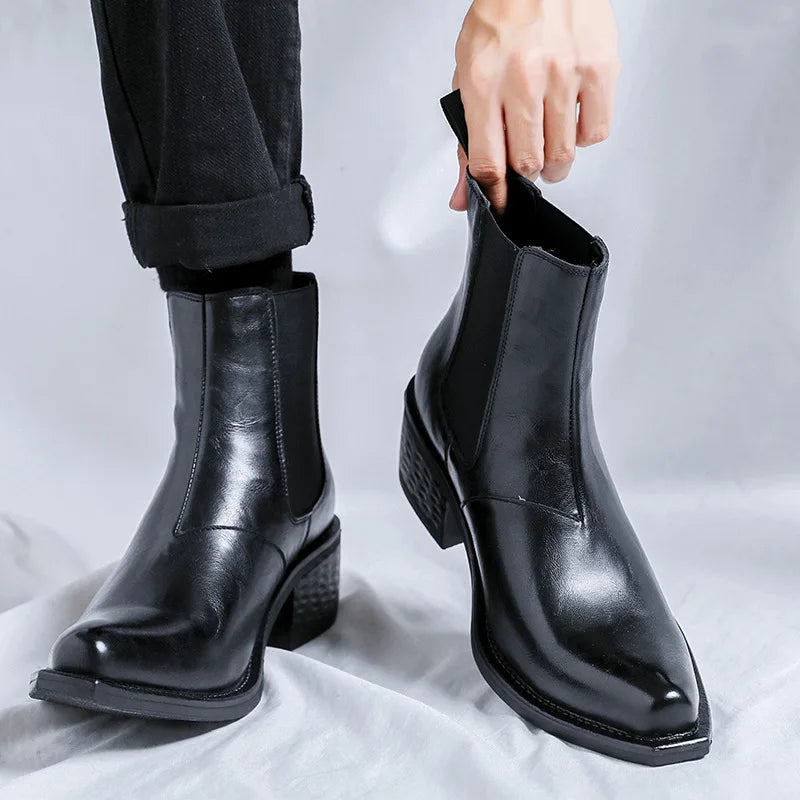 Italiaanse ontwerper Cocked Wizard Boots voor heren luxe mode puntige schoenen schoenen cowboy originele lederen laars enkel chelsea botas