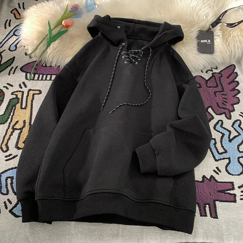 Plain Color Drawstring Style Hoodie