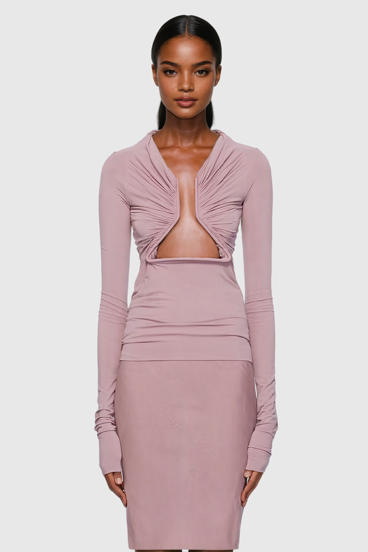 Pembe Scout Hollow Dantelli Bodycon Üst