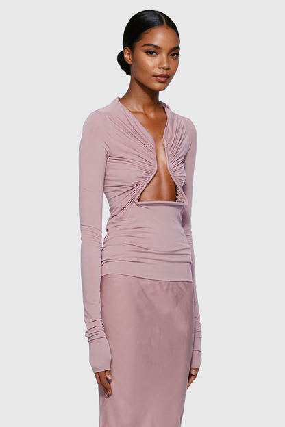 Pembe Scout Hollow Dantelli Bodycon Üst