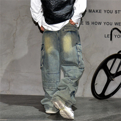 Distressed Denim Cargo Pants