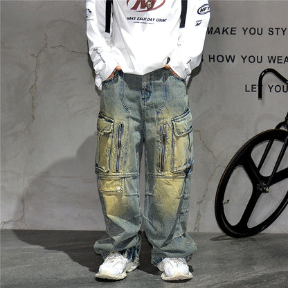 Distressed Denim Cargo Pants