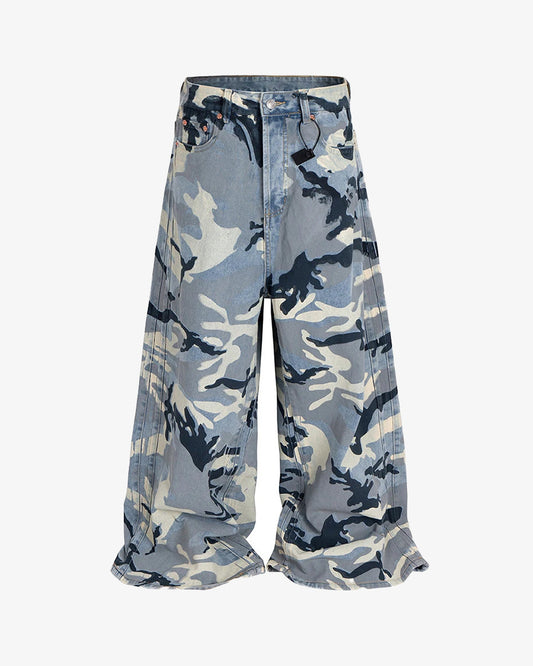 Blue Camo Wide Leg Pants