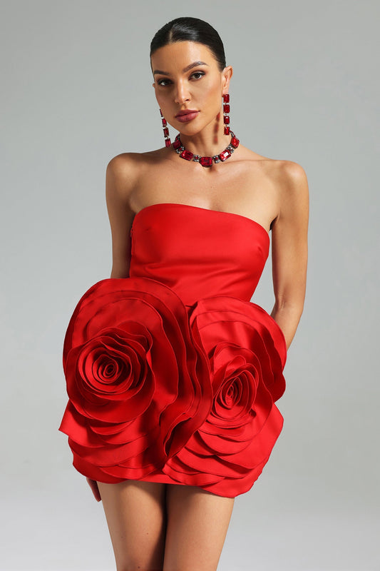 Saint Rojo Mini Çiçek Aplikli Elbise