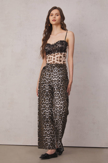 Shivansh Dantel Leopar Spagetti Üst