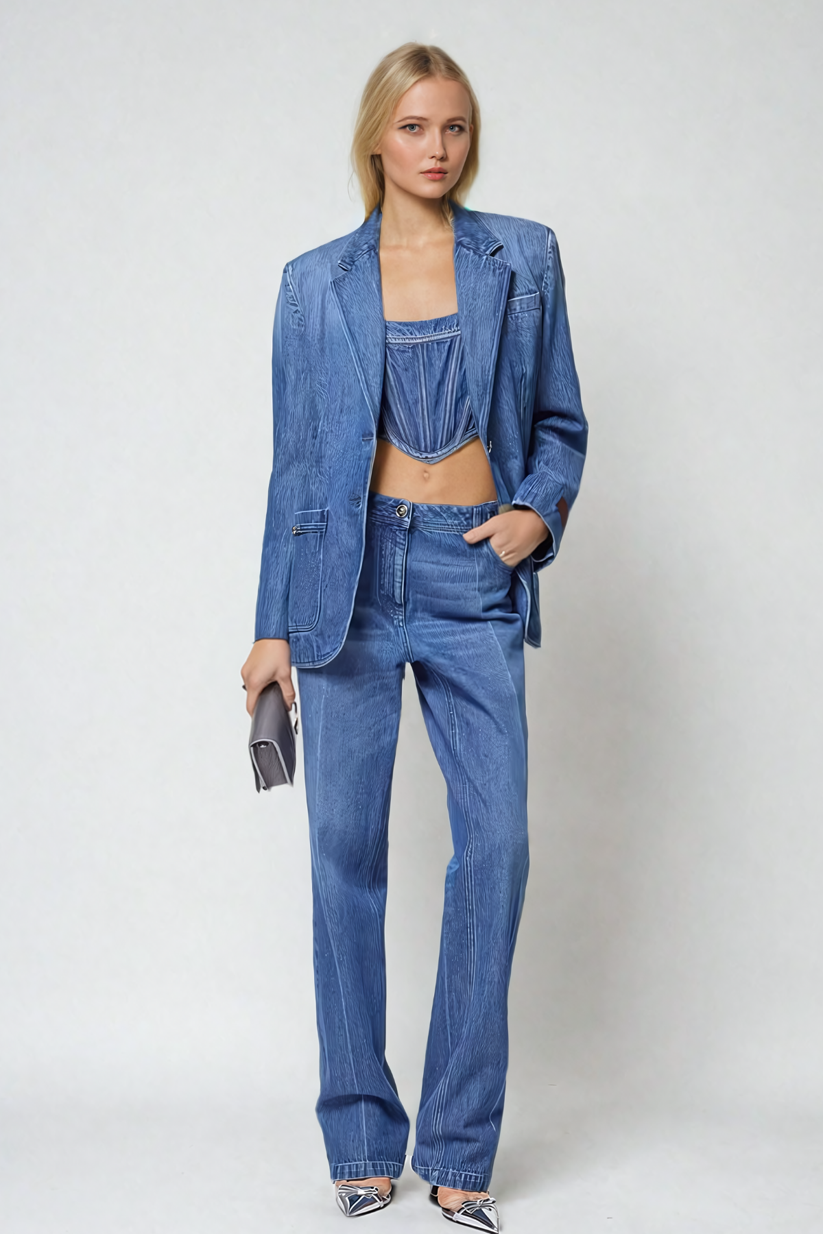 Taylor Korse Spagetti Denim Üst