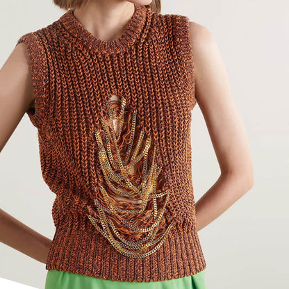 Marle Brioche Kaburga Örgü Kolsuz Üst