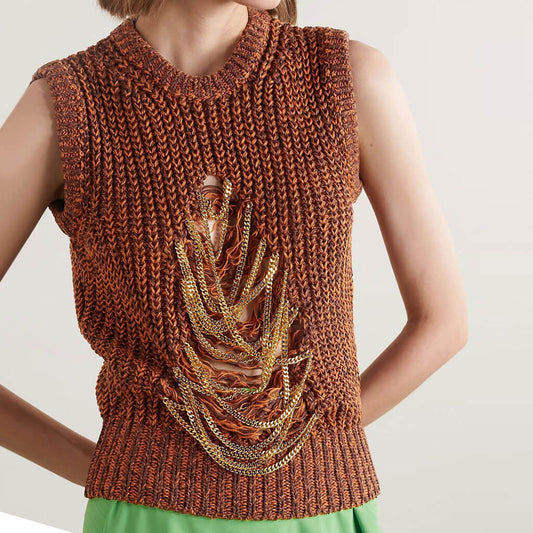 Marle Brioche Kaburga Örgü Kolsuz Üst